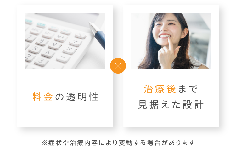 料金の透明性 治療後まで見据えた設計 ※症状や治療内容により変動する場合があります